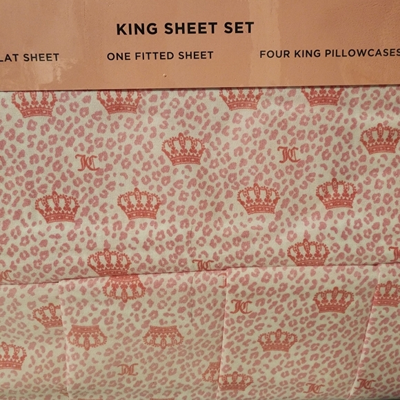 Juicy Couture Hot Pink Cheetah Print Crown Logo 6 Piece King Sheet Set - Picture 2 of 7